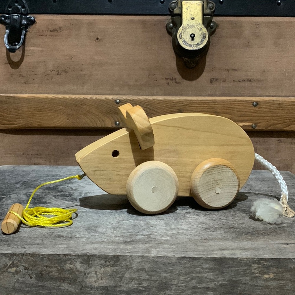 Wooden mouse pull toy. Wobbley moves. Handmade  Guild of Oregon woodworkers